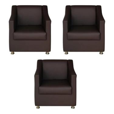 Imagem de Kit 3 Poltronas Sofia Decorativa Para Recepção Marrom material sintéti