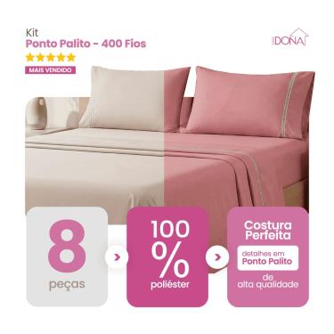 Imagem de Kit 2 Jogos de Lençol Casal/King 4 Peças 400 Fios Ponto Palito Toque Macio Premium Casa Dona