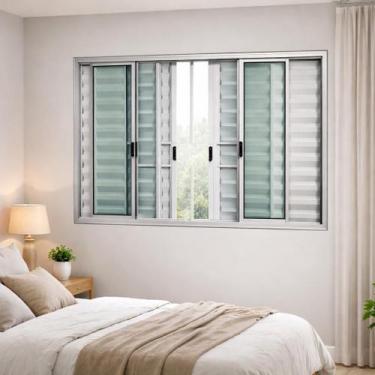 Imagem de Janela Veneziana 6 Folhas Com Grade Alumínio Branco 100x100 - Brecorim