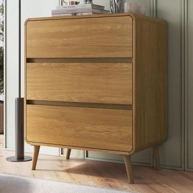 Imagem de Cômoda Quarto 77cm 3 Gavetas Pés Palito Nuvia Castanho C06 - Mpozenato