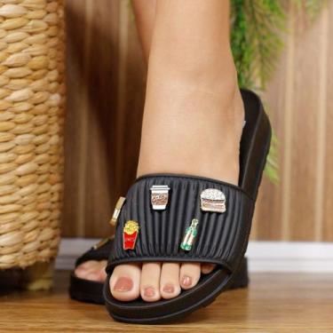 Imagem de Slide Moleca Tamanco Chinelo Pins Tira Larga 5436.442 Cor:PretoTamanho
