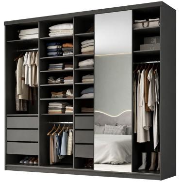 Imagem de Closet Casal 1 Porta de Correr Com Espelho 6 Gavetas 277cm MDF Sonni R02 Preto - Lyam D...