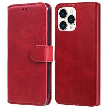 Imagem de LAHappyL Capa carteira para iPhone 13 Pro Max/13 Pro/13/13 Mini, capa protetora de couro PU com porta-cartões [capa de TPU macia] capa de telefone fólio para homens e mulheres, vermelha, 13 Pro Max de 6,7 polegadas