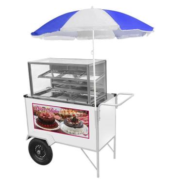 Imagem de Carrinho de Doces e Bolos com Rodas Pneumáticas e Guarda Sol - Cefaz