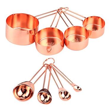 Imagem de Copos de medi??o de a?o inoxid¨¢vel,conjunto de copos de medi??o para servi?o pesado de 8 pe?as com anel de armazenamento, conjunto de colheres de medi??o com balan?as(Oro rosa), Copo medidor de