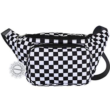 Imagem de Pochete neon brilhante para mulheres, rave festival, holograma, bumbum, bolsa de cintura para viagem, Xadrez preto e branco - 2, Large