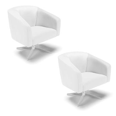 Imagem de Kit 02 Poltronas Corino Base Cromada Branco