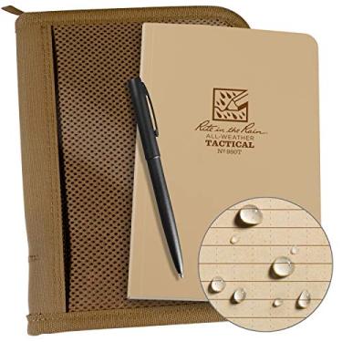 Imagem de Rite in the Rain Kit de campo tático de placa de batalha à prova de intempéries: capa de tecido Tan Cordura, 11,7 cm x 18,4 cm Tan Tactical Notebook e caneta à prova de intempéries (nº BB980T-KITL)