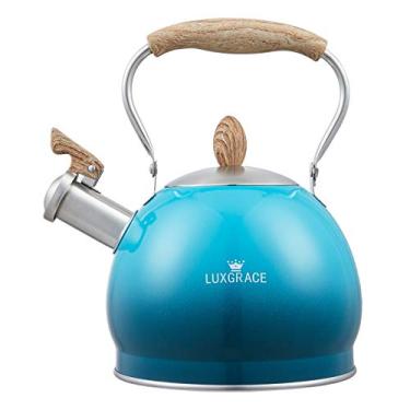 Imagem de Chaleira de chá assobiando bule de aço inoxidável, bule para fogão de indução, bule de chá de água quente rápida 2,5 litros (azul)