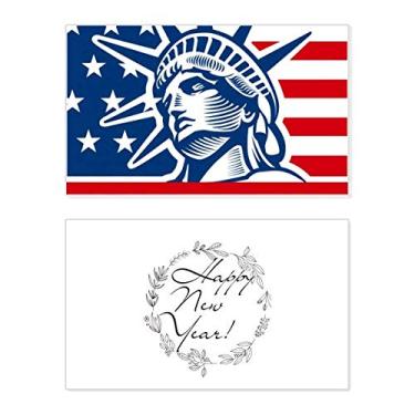 Imagem de Bandeira dos EUA com padrão de estátua de ano novo festival de felicitações cartão Bless mensagem presente
