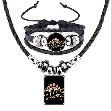 Imagem de Grama de dinossauro enorme estegossauro conjunto de joias pulseira colar de couro