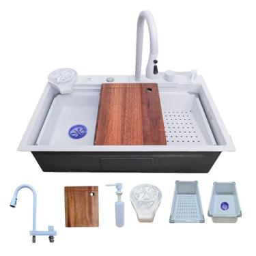 Imagem de Cuba Gourmet Cozinha Torneira Cascata Lavador Copos Branca