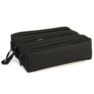 Imagem de Estojo Escolar Infantil 3 Divisórias Colorido Organizador Bolsinha de Lápis Menina Menino (PRETO)