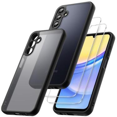 Imagem de JETech 3 em 1 Capa Fosca para Samsung Galaxy A15 5G / 4G 6,5 Polegadas, com Protetor de Tela Vidro Temperado de 2 Pacotes, Case Capinha de Telefone Fosca com Proteção para Câmara (Preto)
