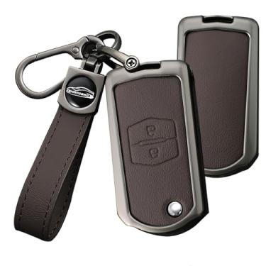 Imagem de HIBEYO Capa de chaveiro de couro para Mazda 2 3 5 6 8 Atenza CX5 CX-7 CX-9 MX-5 RX GH Demio acessórios com chaveiros Flip 2 botões Samrt Key Holder Cover-A chaveiro marrom