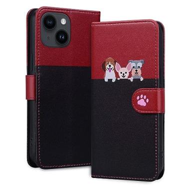 Imagem de Rnrieyta Miagon Capa para iPhone 13, capa de desenho animado animal cão gato bonito suporte dobrável couro PU emendado carteira flip capa protetora com compartimentos para cartões, preto