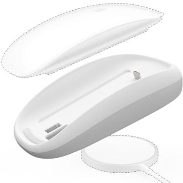 Imagem de TATOFY Carregador de mouse compatível com cabo Magic Mouse 2 (lighting) com suporte de carregamento sem fio, base ergonômica (branco)