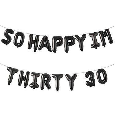 Imagem de 30th Birthday Balloons Funny 30th Birthday Decorations for her-So Happy IM Thirty Balloon Banner, Dirty 30 Birthday Party Supplies Birthday Photo Frame (IM THIRTY 30 Black)