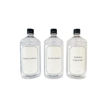 Imagem de Kit Lavanderia Dispenser 1L Sabão Líquido Amaciante Alvejante Organizador Limpeza Casa (Cristal)