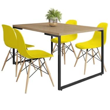 Imagem de Mesa De Jantar Com 4 Cadeiras Eiffel Charles Eames Amarelo