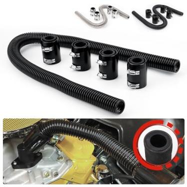 Imagem de Mangueira de radiador flexível de aço inoxidável de 122 cm, kit universal de mangueira de água de arrefecimento com 4 peças de tampas cromadas REENKEY (preto)