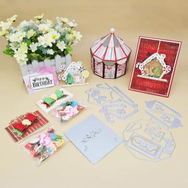 Imagem de JBQUEEN Caixa de petiscos para barracas de circo/casa de pão de gengibre de Natal/faixa para cartões; conjunto de corte de metal cortado para embalagem de presentes, artesanato de papel feito à mão