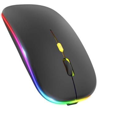 Imagem de Mouse sem fio de LED, recarregável e silencioso, 2,4 G, mouse óptico portátil para escritório com USB e receptor tipo-c, 3 DPI ajustáveis para notebook, PC, laptop, computador, desktop (preto fosco)