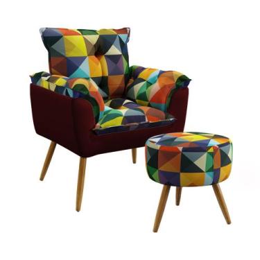 Imagem de Kit Poltrona Almofadada Decorativa Beta e Puff Solar F-015 N-034 Sued 