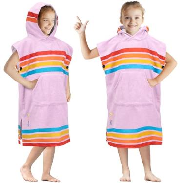Imagem de SUN CUBE Roupão infantil para trocar de roupa, poncho de surfe, toalhas de praia infantis, toalha com capuz para piscina infantil, poncho de toalha vestível de microfibra de secagem rápida com capuz,