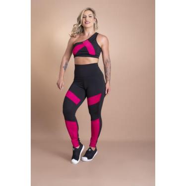 Imagem de Conjunto Fitness Feminino Calça Legging Detalhe Cintura Alta E Top Cro