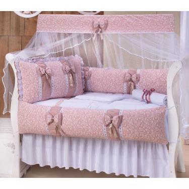 Imagem de Kit Berço 11 Peças C/ Saia E Cortina- Doce Encanto Salmão - Mariana Ba