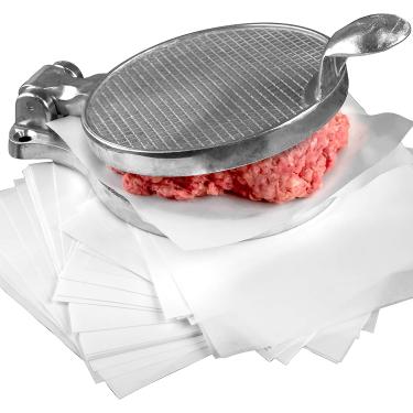 Imagem de Conjunto de Combo de Papel de Pressão de Hambúrguer e Patty de Grau Restaurante. Máquina de hambúrguer de alumínio fundido 4.5 com 1000 pacotes 4,75 x 5 quadrados de açougueiro de cera antiaderente! Ótimo para carne moída de 0,25 kg ou carne picada.