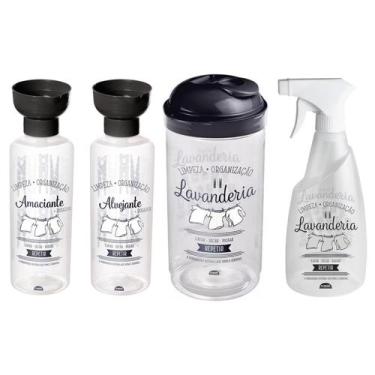 Imagem de Kit Lavanderia Porta Sabão Em Pó Alvejante Amaciante Pulverizador - Pl