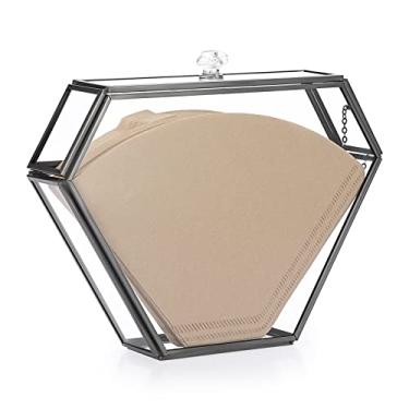 Imagem de ELLDOO Suporte de filtro de café de vidro preto, recipiente de armazenamento de papel de café, dispensador de papel com tampa à prova de poeira