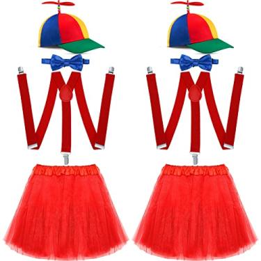 Imagem de Hillban 8 peças de chapéu de hélice arco-íris tule, saia tutu, helicóptero, gravata borboleta e suspensórios nas costas para mulheres, fantasia, Multicor, G