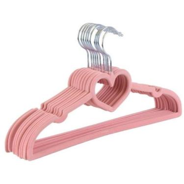 Imagem de 50 Cabide Infantil Slim De Veludo Rosa Coração - NV