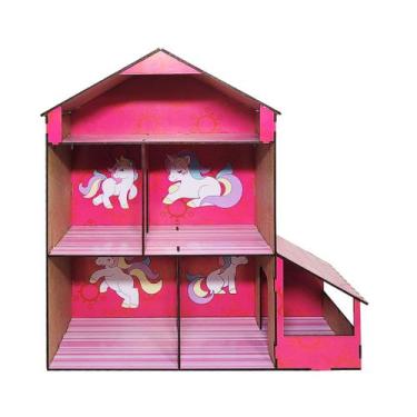 Imagem de Casinha de Boneca Infantil Unicórnio 40x38x17 Mdf Madeira Adesivado - 