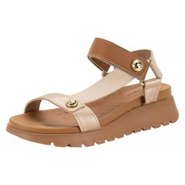 Imagem de Sandália Feminina Anabela Média Conforto Papete Modare, Camel, Creme, 