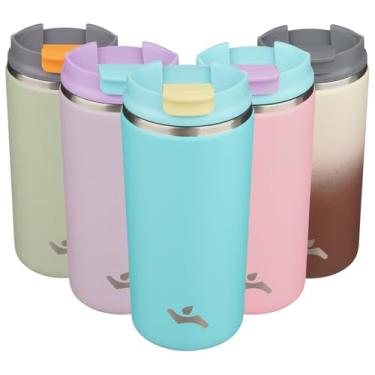 Imagem de Konokyo Copo com tampa, caneca de café de viagem de 350 ml, parede dupla, vácuo, aço inoxidável, copo de metal térmico, garrafa de água isolada, azul gelo