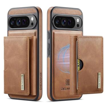 Imagem de Capa de couro magnética removível 2 em 1 para Google Pixel 9 Pro XL, carteira com bloqueio de RFID com 6 compartimentos para cartão, compatível com carregamento sem fio, capa protetora à prova de