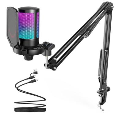 Imagem de FIFINE Gaming PC Microfone USB, Microfone Condensador para Podcast com Braço,Filtro Pop,Botão Mudo para Streaming,Twitch,Chat Online,Mic RGB para Computador para PS4/5 y Jogadores e Youtuber-A6T