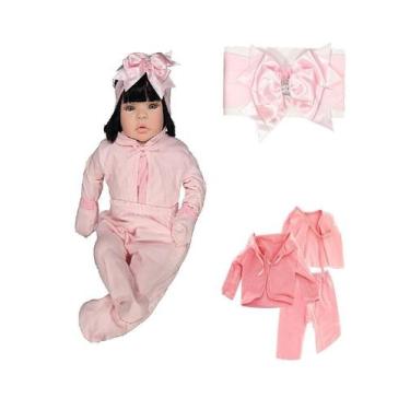 Imagem de Boneca Bebe Barata Reborn Morena Baby Dolls Super Linda Rosa - Cegonha