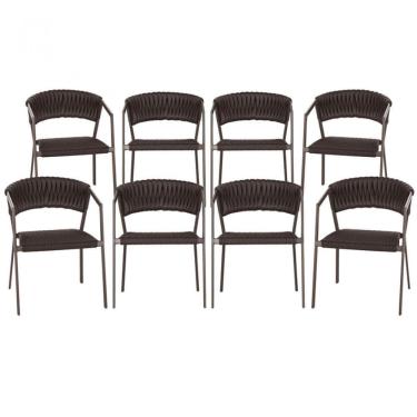 Imagem de 8 Cadeiras Tricô Náutico E Alumínio Com Proteção Uv Varanda Marrom