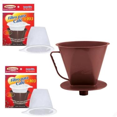 Imagem de Kit 2 Coador Filtro De Café Injetemp Sintético 103 E Porta Filtro Com 