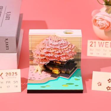 Imagem de XNXWDZ Calendário de escultura de papel rasgado à mão, bloco de notas 3D, calendário 3D, 2025, papel de construção, escultura, arte, uso em home office (E)