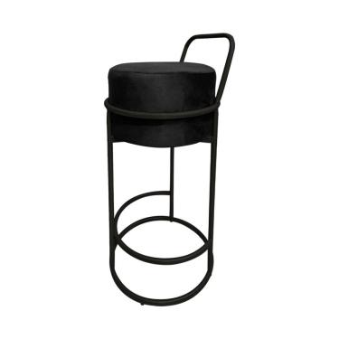 Imagem de Banqueta Alta Redonda Base Preta Veludo - Preto