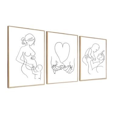 Imagem de Kit 3 Quadros Dia das Mães Minimalista Amor Mãe Filho 60x40 cm