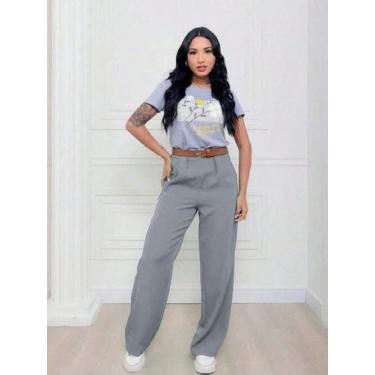 Imagem de Calça alfaiataria com Anel Larga feminina social pantalona wide leg - 