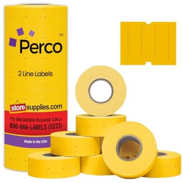 Imagem de Perco Etiquetas amarelas de 2 linhas – 1 manga, 6.000 etiquetas de preço em branco para Perco 2 linhas de preço e armas de data