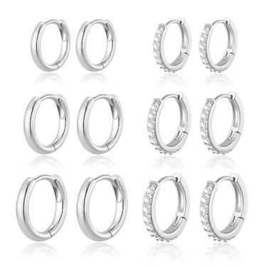 Imagem de BMMYE 4 pares de brincos pequenos de argola de ouro para mulheres cartilagem mini argolas douradas conjunto de brincos de ouro para vários piercings hipoalergênicos, Cobre, Zircônia cúbica